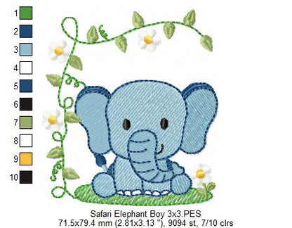 Safari Elephant Boy and Girl - Fill Stitch - Set of 2 designs