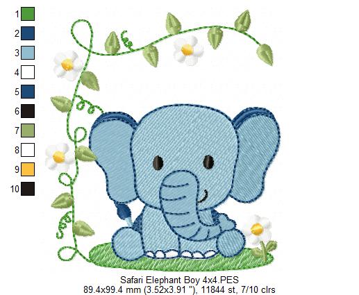 Safari Elephant Boy and Girl - Fill Stitch - Set of 2 designs