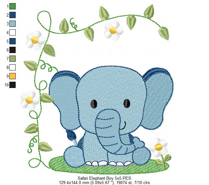 Safari Elephant Boy and Girl - Fill Stitch - Set of 2 designs