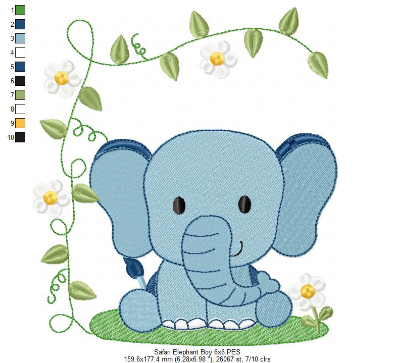 Safari Elephant Boy and Girl - Fill Stitch - Set of 2 designs