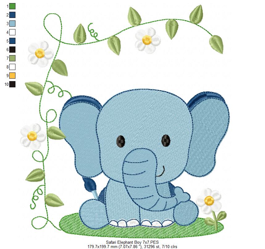 Safari Elephant Boy - Fill Stitch
