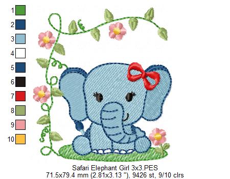 Safari Elephant Girl - Fill Stitch