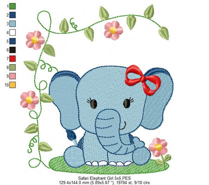 Safari Elephant Girl - Fill Stitch