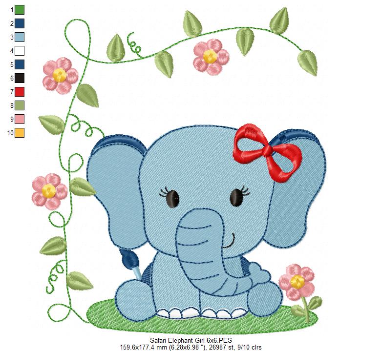 Safari Elephant Girl - Fill Stitch