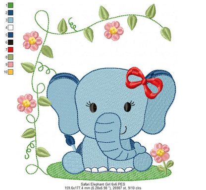 Safari Elephant Boy and Girl - Fill Stitch - Set of 2 designs