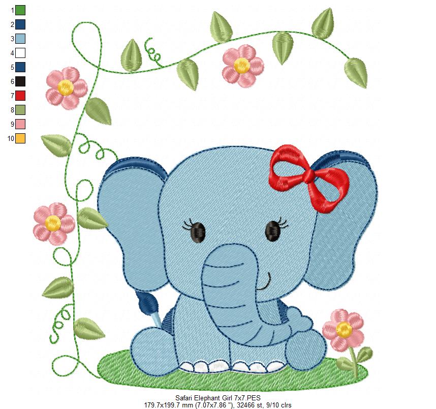 Safari Elephant Girl - Fill Stitch