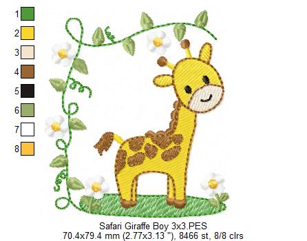 Safari Giraffe Boy - Fill Stitch - Machine Embroidery Design