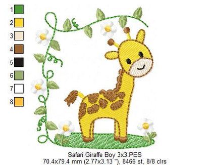 Safari Giraffe Boy - Fill Stitch - Machine Embroidery Design