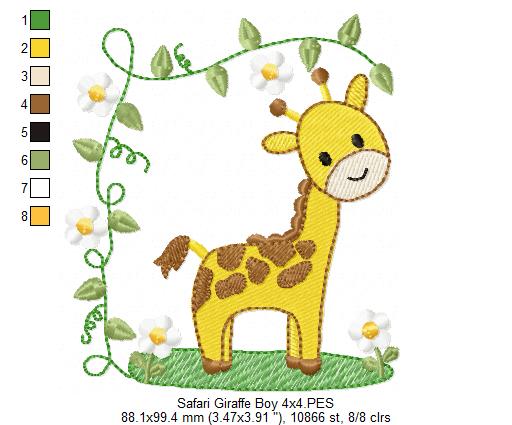 Safari Giraffe Boy - Fill Stitch - Machine Embroidery Design