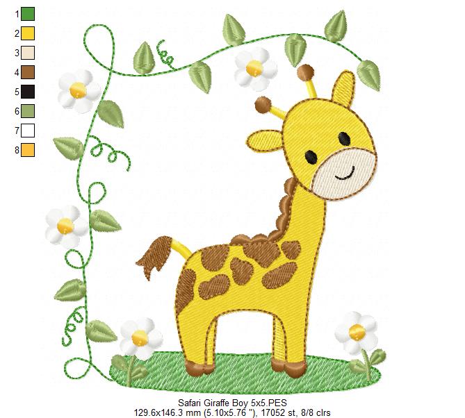 Safari Giraffe Boy - Fill Stitch - Machine Embroidery Design