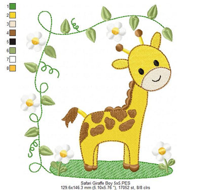 Safari Giraffe Boy - Fill Stitch - Machine Embroidery Design