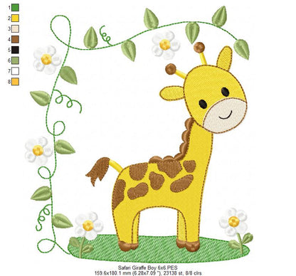 Safari Giraffe Boy - Fill Stitch - Machine Embroidery Design