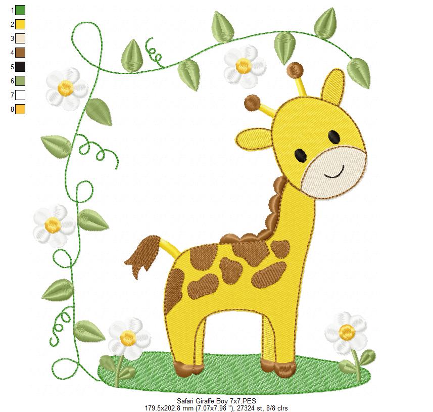 Safari Giraffe Boy - Fill Stitch - Machine Embroidery Design