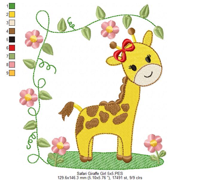 Safari Animals Girl Collection - Fill Stitch - Set of 8 designs