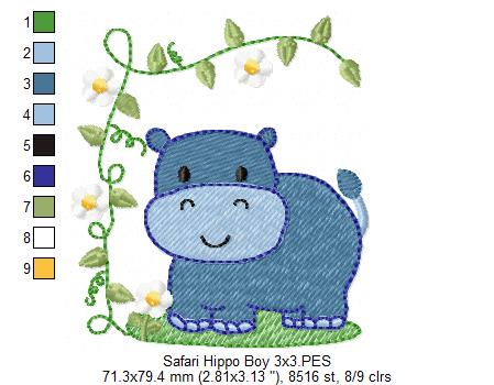 Safari Hippo Boy - Fill Stitch