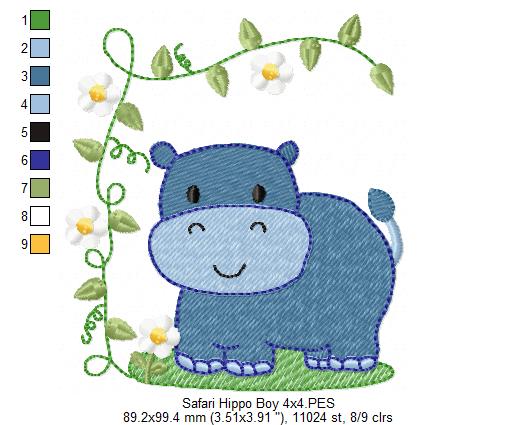 Safari Hippo Boy - Fill Stitch