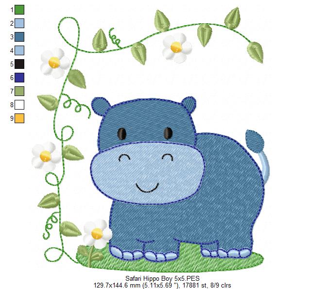 Safari Hippo Boy and Girl - Fill Stitch - Set of 2 designs
