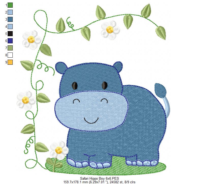 Safari Hippo Boy - Fill Stitch