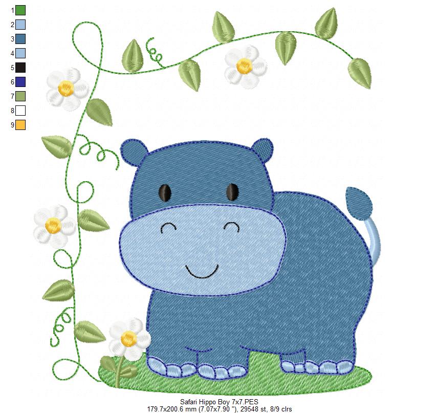 Safari Hippo Boy - Fill Stitch