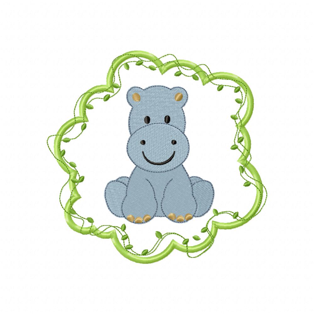 Safari Hippo Boy Frame - Applique - Machine Embroidery Design