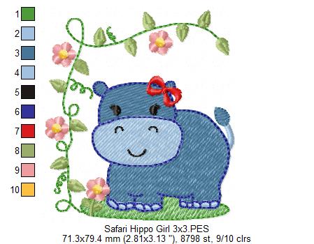 Safari Hippo Girl - Fill Stitch