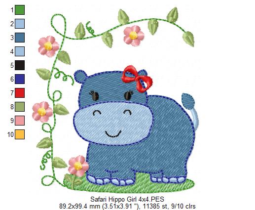 Safari Hippo Boy and Girl - Fill Stitch - Set of 2 designs
