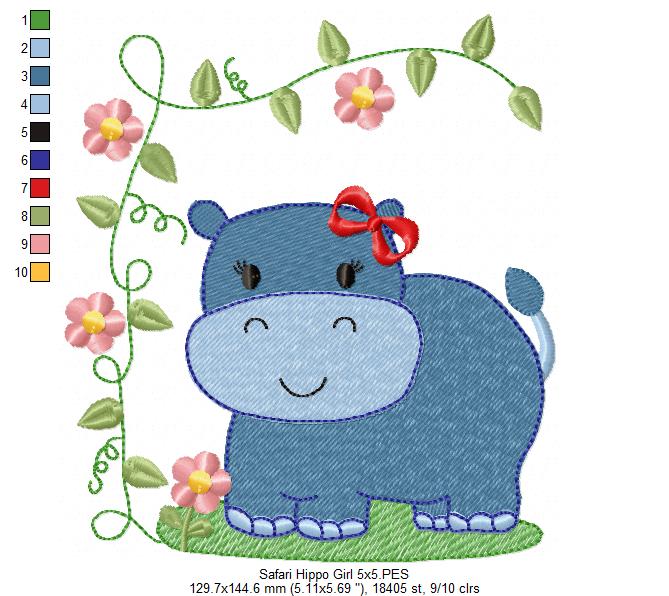 Safari Hippo Boy and Girl - Fill Stitch - Set of 2 designs