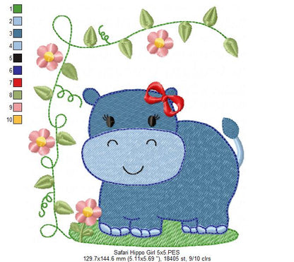 Safari Hippo Boy and Girl - Fill Stitch - Set of 2 designs