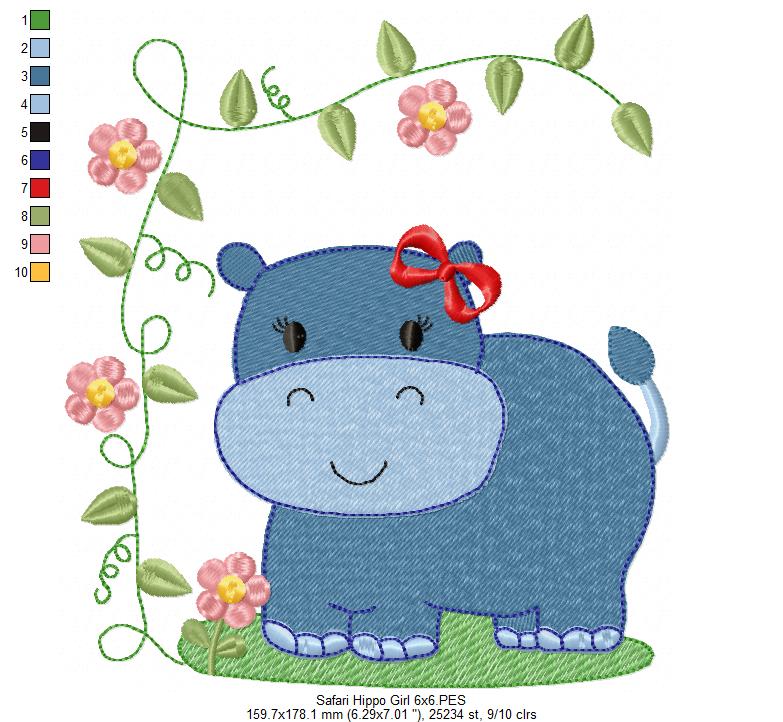 Safari Hippo Girl - Fill Stitch
