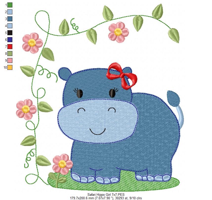Safari Hippo Boy and Girl - Fill Stitch - Set of 2 designs
