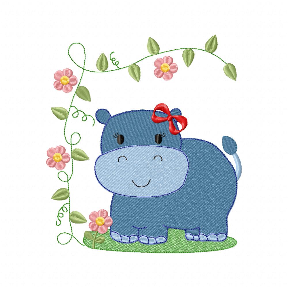 Safari Hippo Girl - Fill Stitch