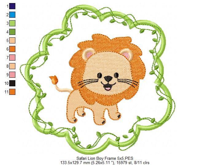 Safari Lion Boy Frame - Applique - Machine Embroidery Design