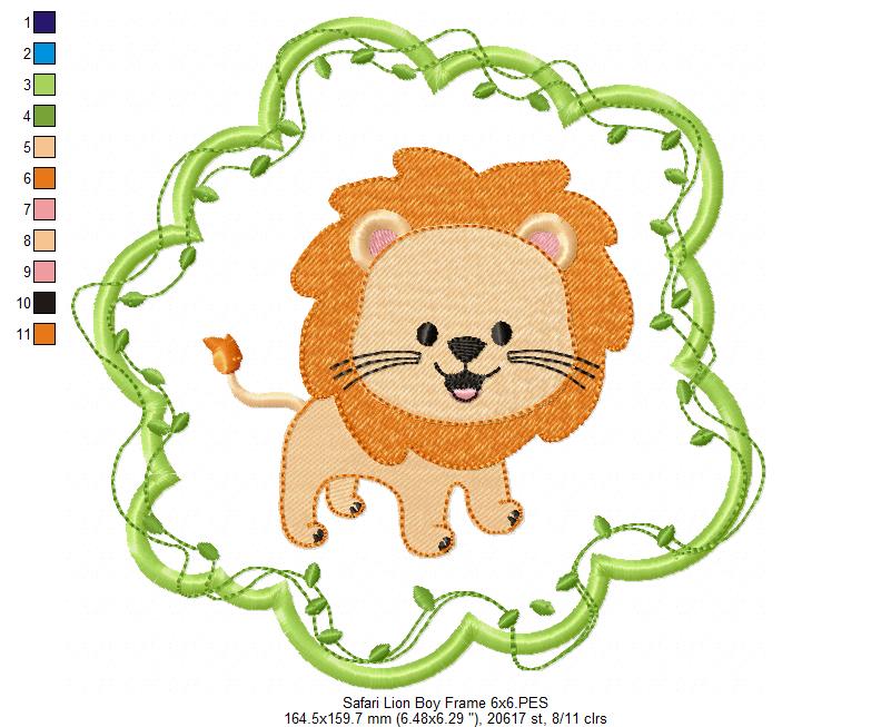 Safari Lion Boy Frame - Applique - Machine Embroidery Design