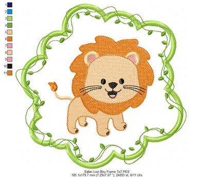 Safari Lion Boy Frame - Applique - Machine Embroidery Design