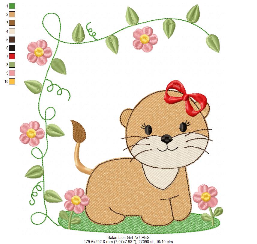 Safari Animals Girl Collection - Fill Stitch - Set of 8 designs