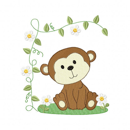 Safari Monkey Boy - Fill Stitch - Machine Embroidery Design