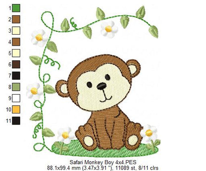 Safari Monkey Boy - Fill Stitch - Machine Embroidery Design