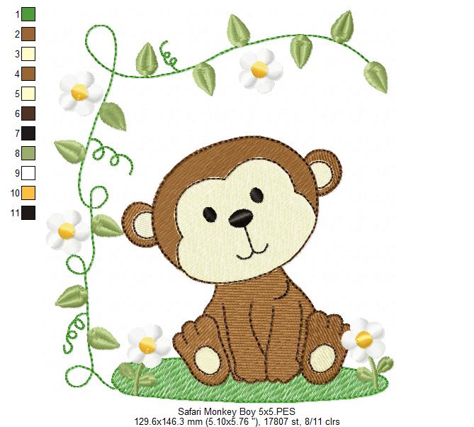 Safari Monkey Boy - Fill Stitch - Machine Embroidery Design