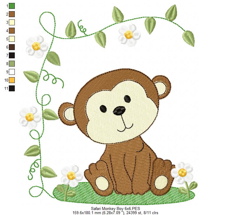 Safari Monkey Boy - Fill Stitch - Machine Embroidery Design
