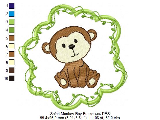 Safari Monkey Boy Frame - Applique - Machine Embroidery Design
