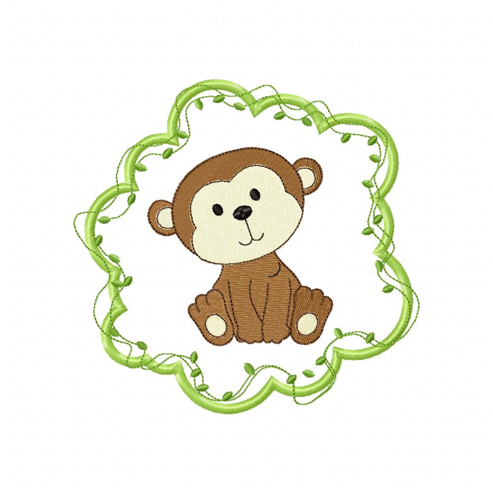 Safari Monkey Boy Frame - Applique - Machine Embroidery Design