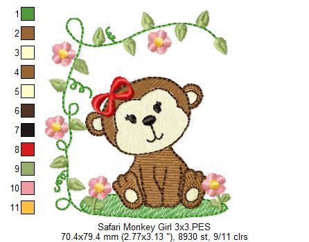 Safari Monkey Boy and Girl - Fill Stitch - Set of 2 designs