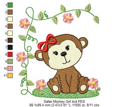 Safari Monkey Boy and Girl - Fill Stitch - Set of 2 designs