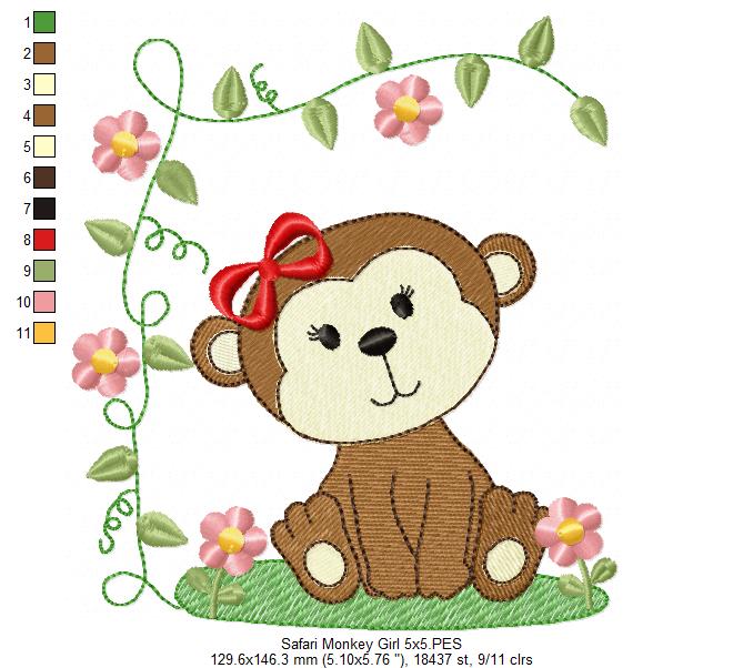 Safari Monkey Boy and Girl - Fill Stitch - Set of 2 designs
