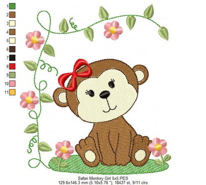 Safari Monkey Boy and Girl - Fill Stitch - Set of 2 designs