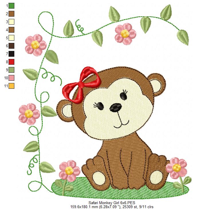 Safari Monkey Boy and Girl - Fill Stitch - Set of 2 designs