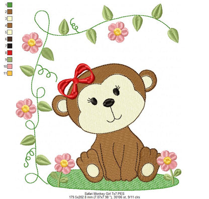 Safari Monkey Girl - Fill Stitch