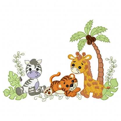 Animals Safari Zebra, Tiger and Giraffe - Fill Stitch - Machine Embroidery Design