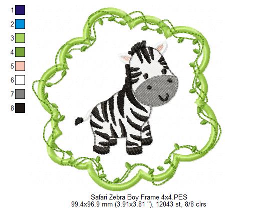 Safari Zebra Boy Frame - Applique - Machine Embroidery Design