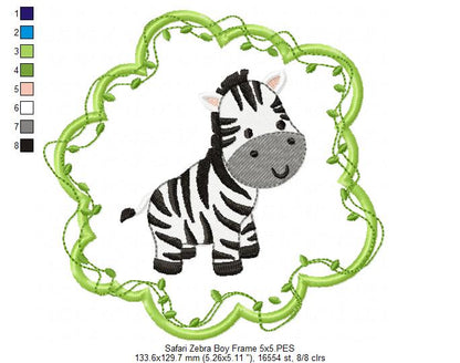 Safari Zebra Boy Frame - Applique - Machine Embroidery Design
